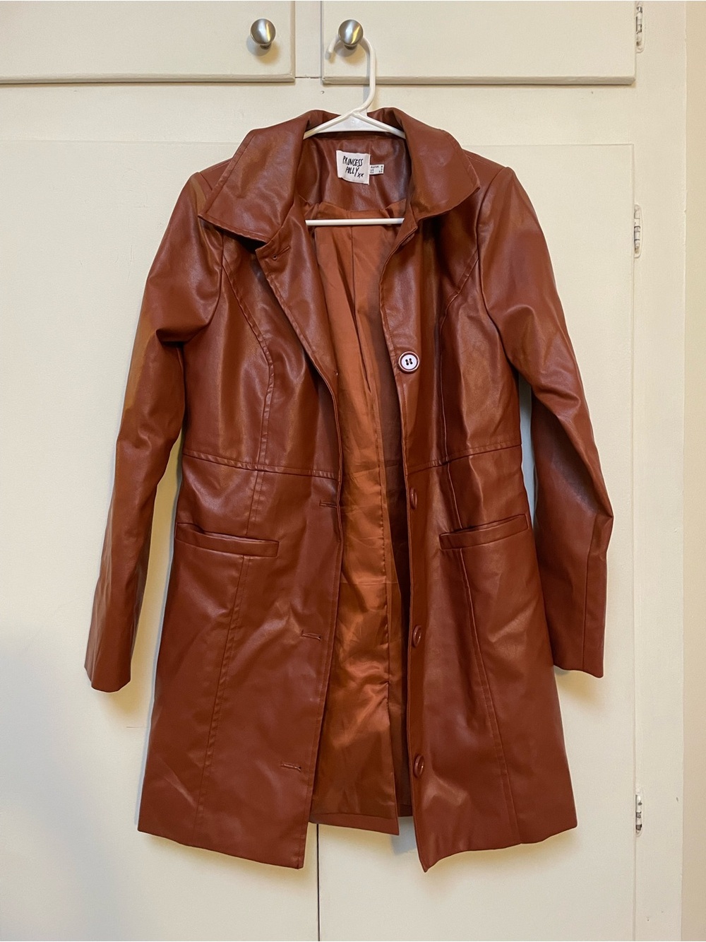 Princess Polly Rust Brown Faux Leather Trench Coat